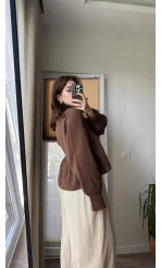 Payme Müslin Kumaş Bluz Acı Kahve