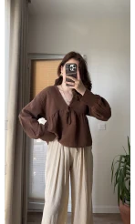 Payme Müslin Kumaş Bluz Acı Kahve