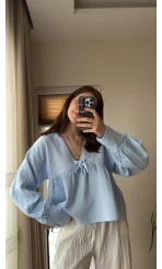 Payme Müslin Kumaş Bluz Bebe Mavisi 1003