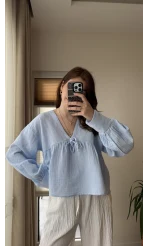 Payme Müslin Kumaş Bluz Bebe Mavisi 1003