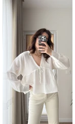 Payme Müslin Kumaş Bluz Beyaz 1003