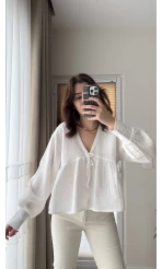 Payme Müslin Kumaş Bluz Beyaz 1003