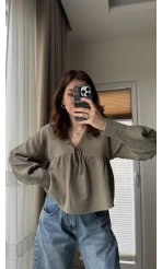 Payme Müslin Kumaş Bluz Haki