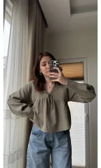 Payme Müslin Kumaş Bluz Haki