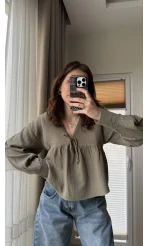 Payme Müslin Kumaş Bluz Haki