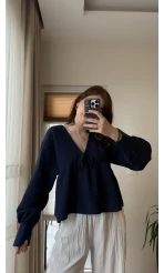 Payme Müslin Kumaş Bluz Lacivert 1003