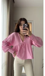 Payme Müslin Kumaş Bluz Pembe 1003