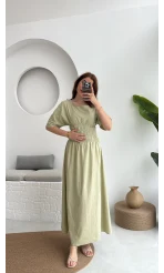 Peaches Keten Elbise - Haki