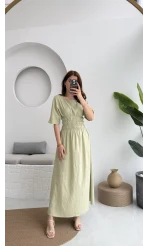 Peaches Keten Elbise - Haki