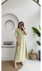 Peaches Keten Elbise - Haki