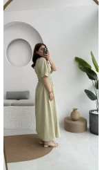 Peaches Keten Elbise - Haki