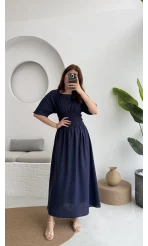 Peaches Keten Elbise - Lacivert