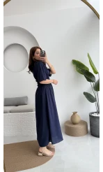 Peaches Keten Elbise - Lacivert