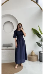Peaches Keten Elbise - Lacivert