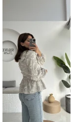 Pear Bebe Yaka Çizgili Bluz - Gri - 1035