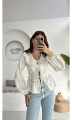 Pear Bebe Yaka Çizgili Bluz - Haki - 1035