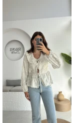 Pear Bebe Yaka Çizgili Bluz - Haki - 1035