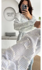 Pear Bebe Yaka Çizgili Bluz - Mavi - 1035