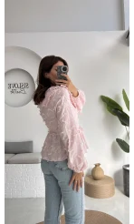 Pear Bebe Yaka Çizgili Bluz - Pembe - 1035