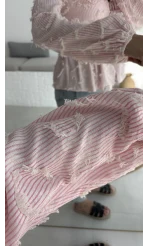 Pear Bebe Yaka Çizgili Bluz - Pembe - 1035