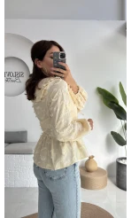 Pear Bebe Yaka Çizgili Bluz - Sarı - 1035