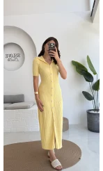Pearl Yakası İnci Detay Elbise - Sarı