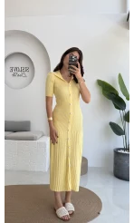 Pearl Yakası İnci Detay Elbise - Sarı