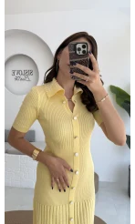 Pearl Yakası İnci Detay Elbise - Sarı
