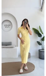 Pearl Yakası İnci Detay Elbise - Sarı