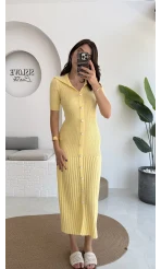 Pearl Yakası İnci Detay Elbise - Sarı