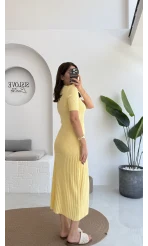 Pearl Yakası İnci Detay Elbise - Sarı