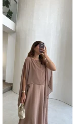 Pelerinli Askılı Elbise - Pudra - Kod: 3447
