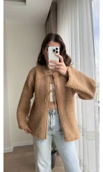 Peluş Bağlamalı Ceket Camel