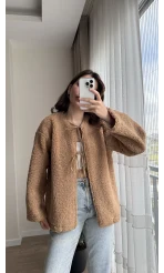 Peluş Bağlamalı Ceket Camel