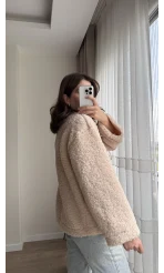 Peluş Bağlamalı Ceket Ekru