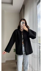 Peluş Bağlamalı Ceket Siyah