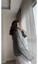 Peluş V Yaka Koyu Gri Kazak