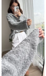 Peluş V Yaka Koyu Gri Kazak