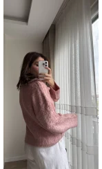 Peluş V Yaka Pembe Kazak