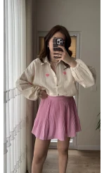 Pembe Pileli Mini Şort Etek