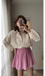 Pembe Pileli Mini Şort Etek