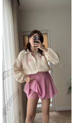 Pembe Pileli Mini Şort Etek