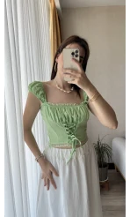 Penapella Yeşil Dantelli Crop