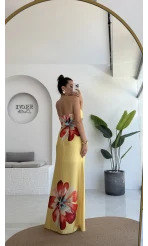 Peony Sarı Straplez Saten Elbise