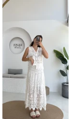 Pera Dantelli Yelek - Kırık Beyaz - 38402