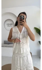 Pera Dantelli Yelek - Kırık Beyaz - 38402