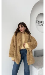 Pera Oversize Peluş Ceket - Camel