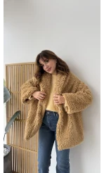 Pera Oversize Peluş Ceket - Camel