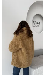 Pera Oversize Peluş Ceket - Camel