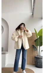 Pera Oversize Peluş Ceket - Kırık Beyaz